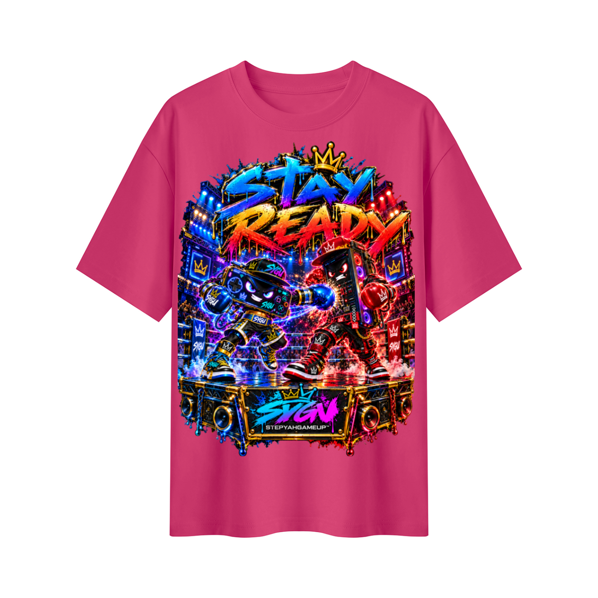 StepYahGameUp™ Stay Ready Mobile vs. PC Oversized Graphic T-Shirt - Unisex