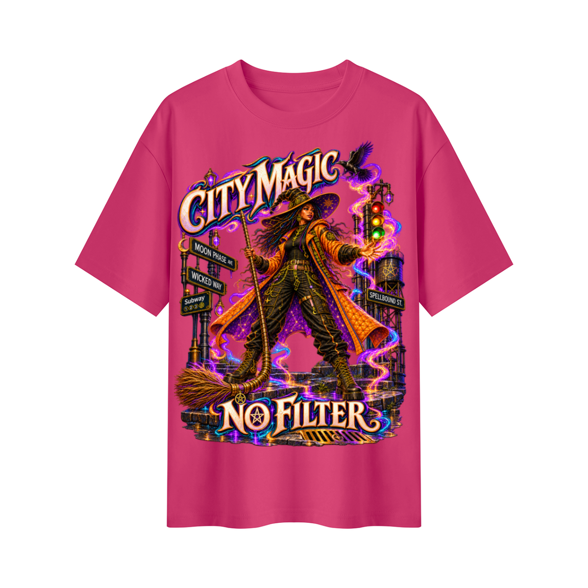 Halloween City Magic No Filter Witch Oversized Graphic T-Shirt - Unisex