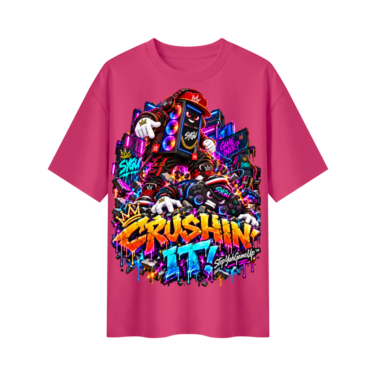 StepYahGameUp™ Crushin’ It PC & Controller Oversized Graphic T-Shirt - Unisex