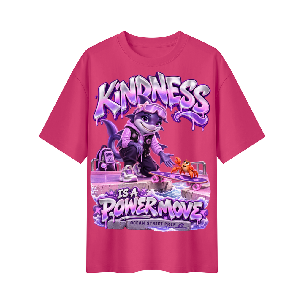 Ocean Street Prep™ Lil Violet Kindness Is a Power Move Oversized Graphic T-Shirt - Unisex