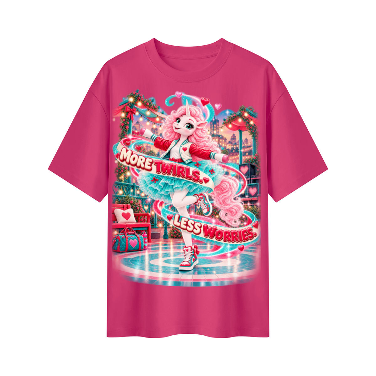 Umyrica Magical Collection™ More Twirls Less Worries Oversized Graphic T-Shirt - Unisex