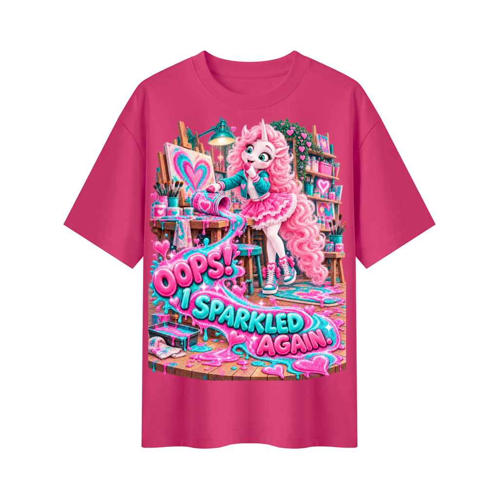 Umyrica Magical Collection™ Oops I Sparkled Again Oversized Graphic T-Shirt - Unisex