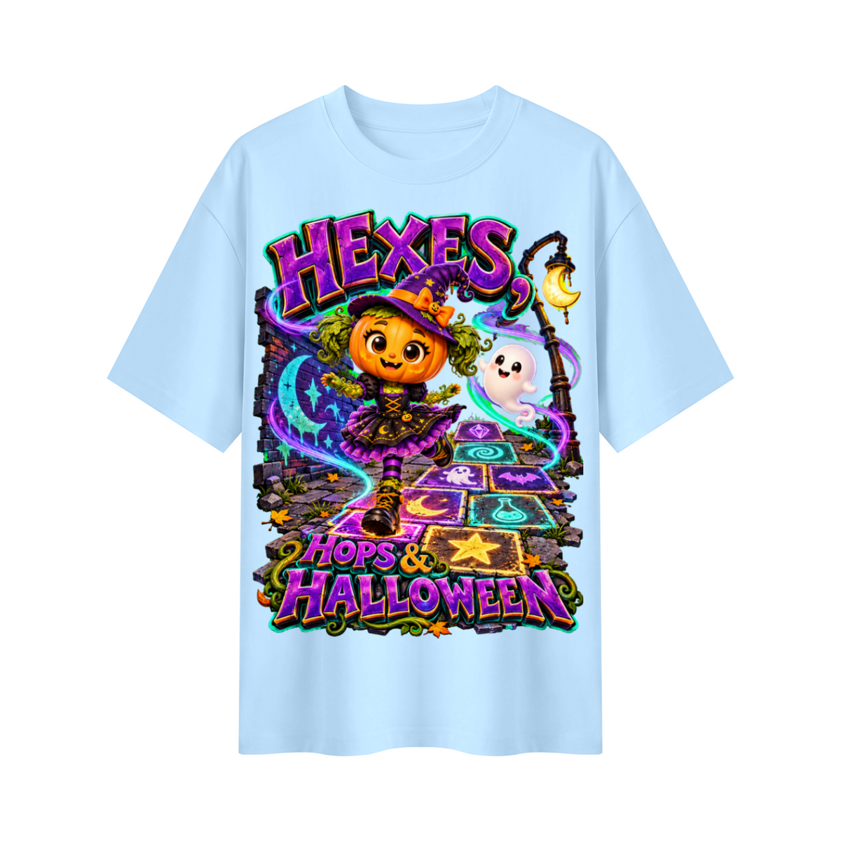 Pumpkin Witch Girl Oversized Graphic T-Shirt - Hexes, Hops & Halloween - Unisex