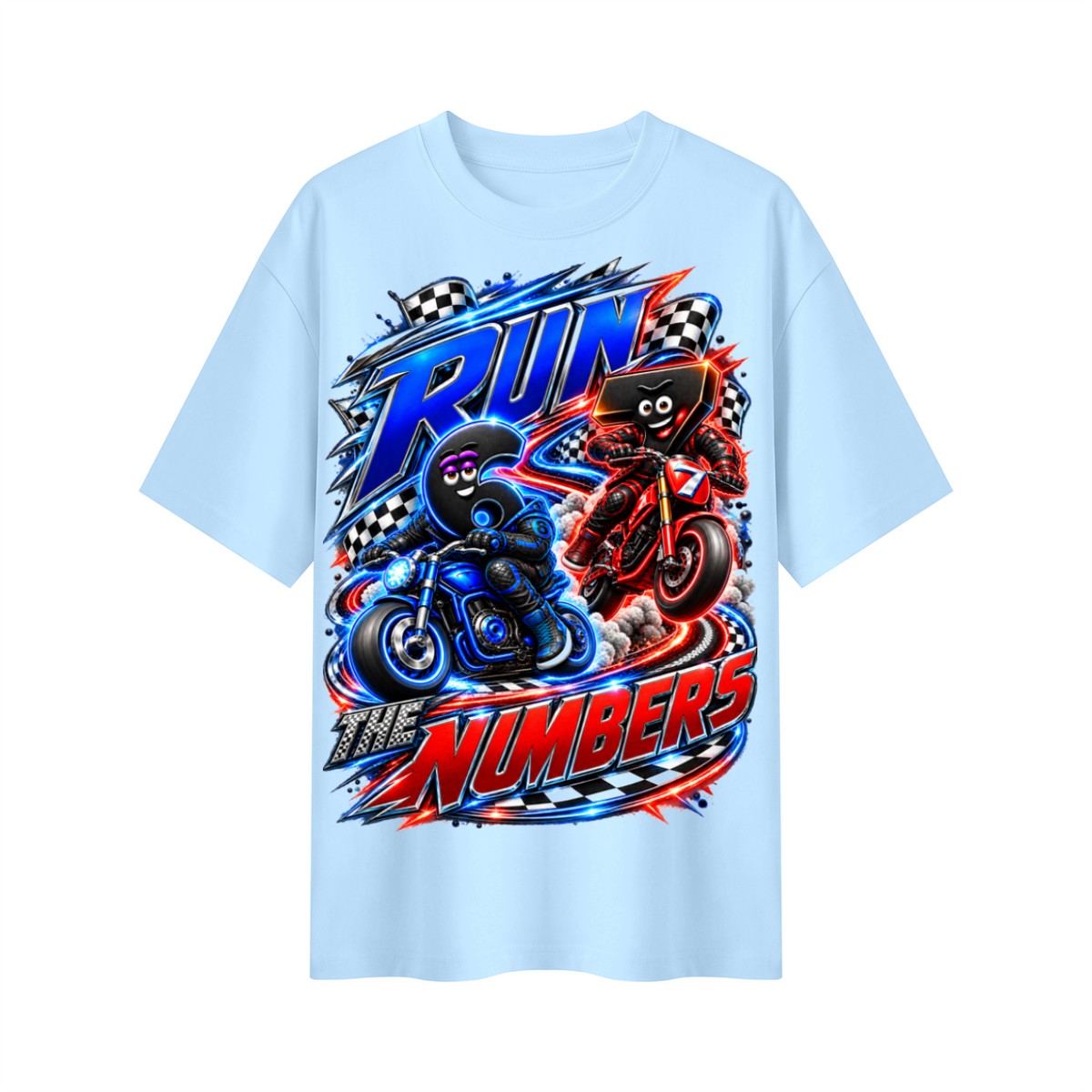 6-7 Street Mode™ Motorcycle Oversized Graphic T-Shirt - Run the Numbers - Unisex