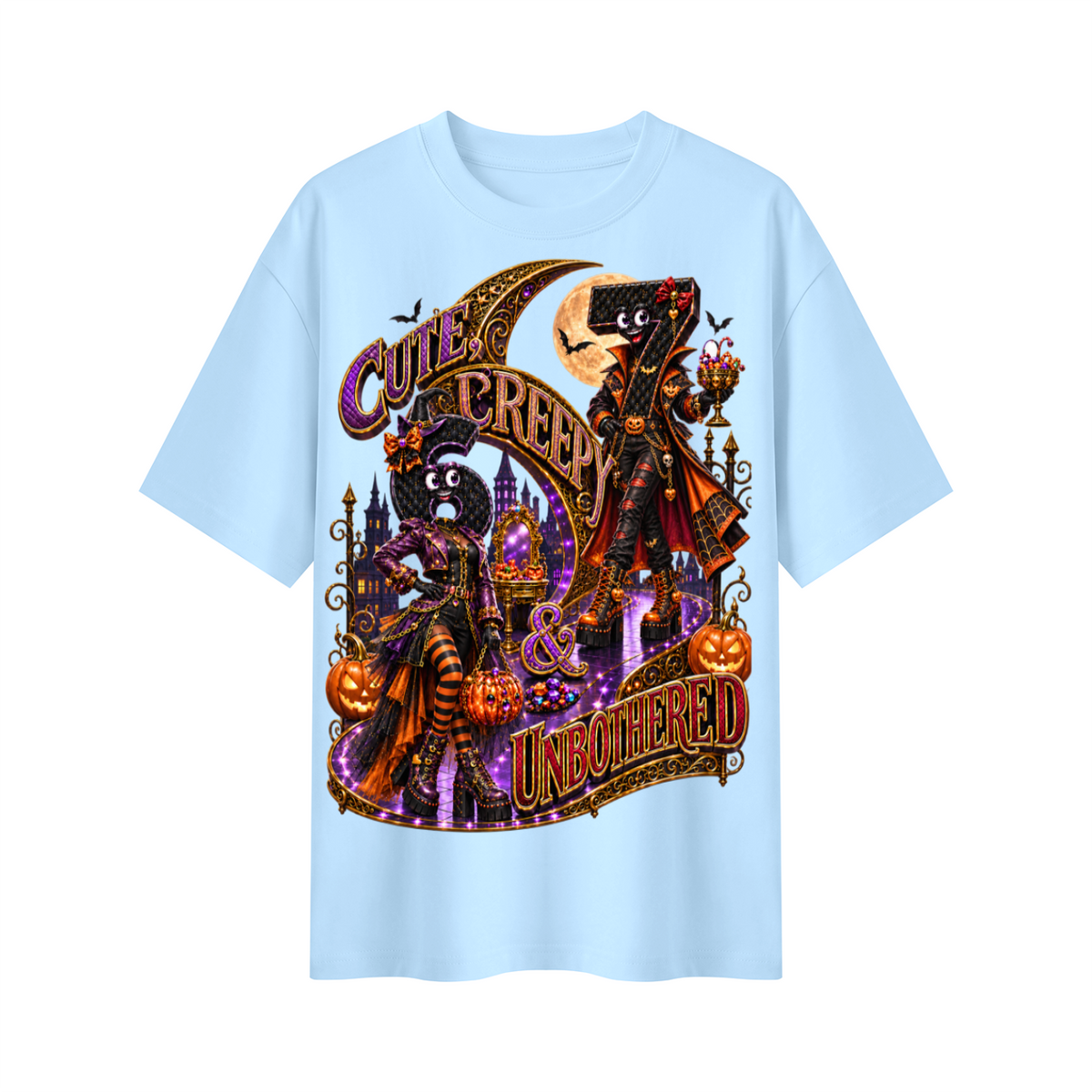6-7 Street Mode™ Cute, Creepy & Unbothered Halloween Oversized Graphic T-Shirt - Unisex