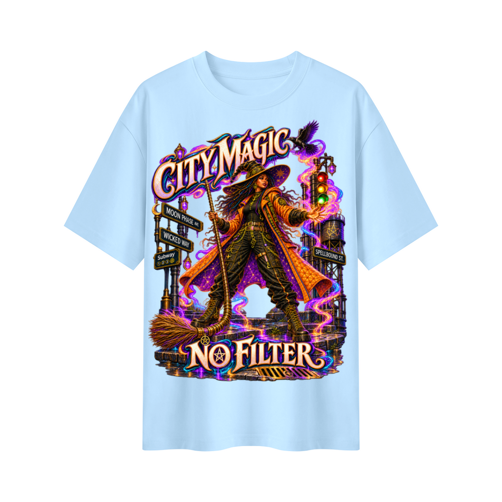 Halloween City Magic No Filter Witch Oversized Graphic T-Shirt - Unisex