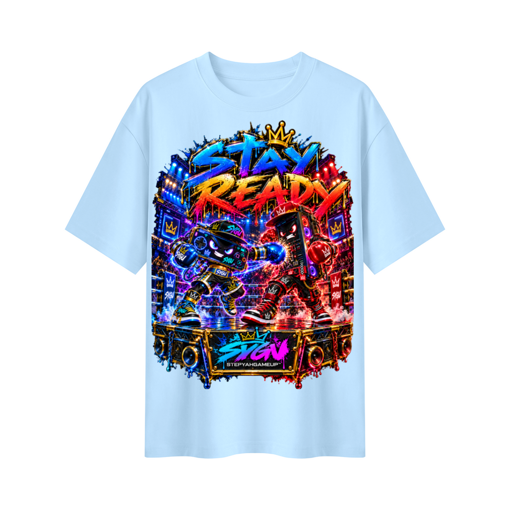 StepYahGameUp™ Stay Ready Mobile vs. PC Oversized Graphic T-Shirt - Unisex