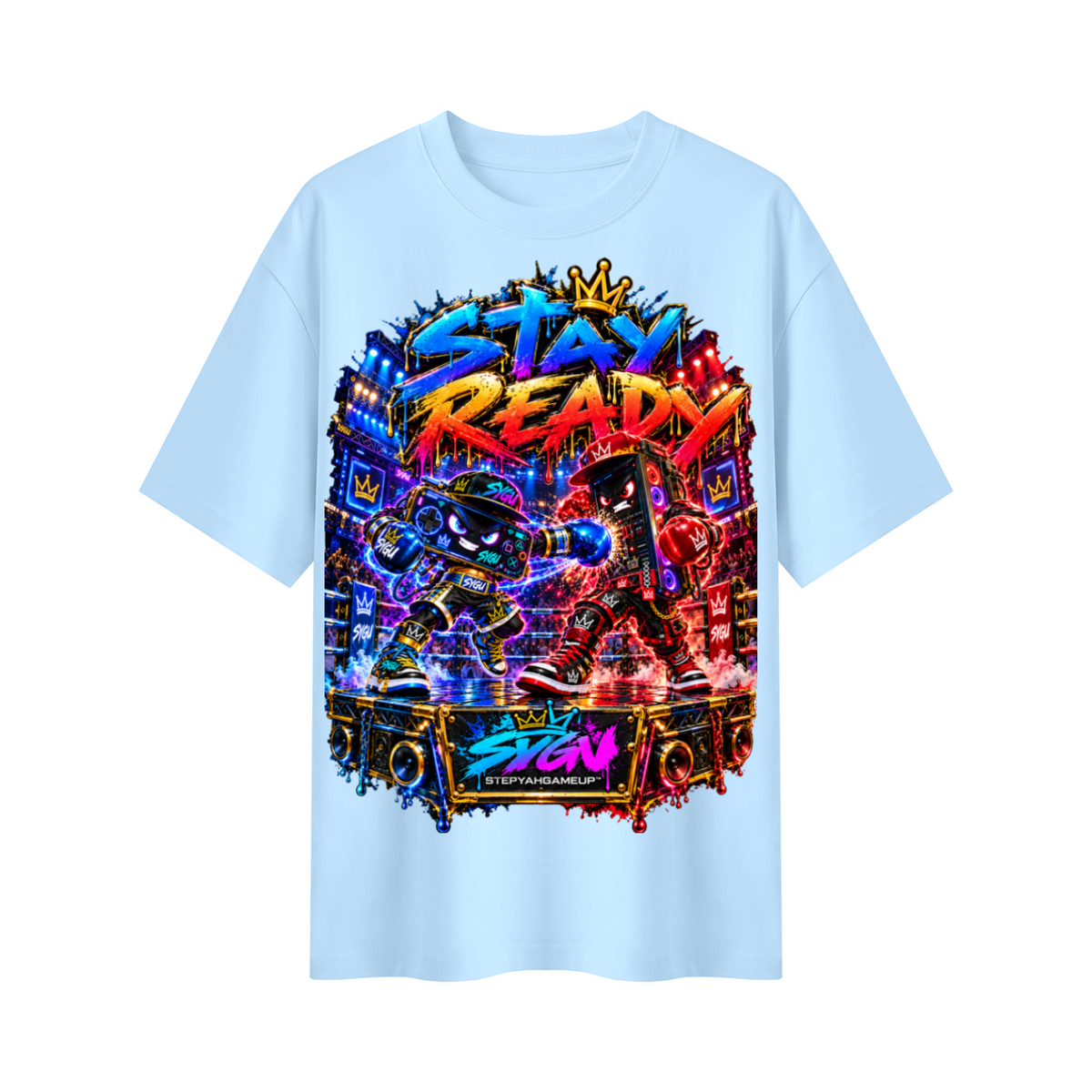 StepYahGameUp™ Stay Ready Mobile vs. PC Oversized Graphic T-Shirt - Unisex