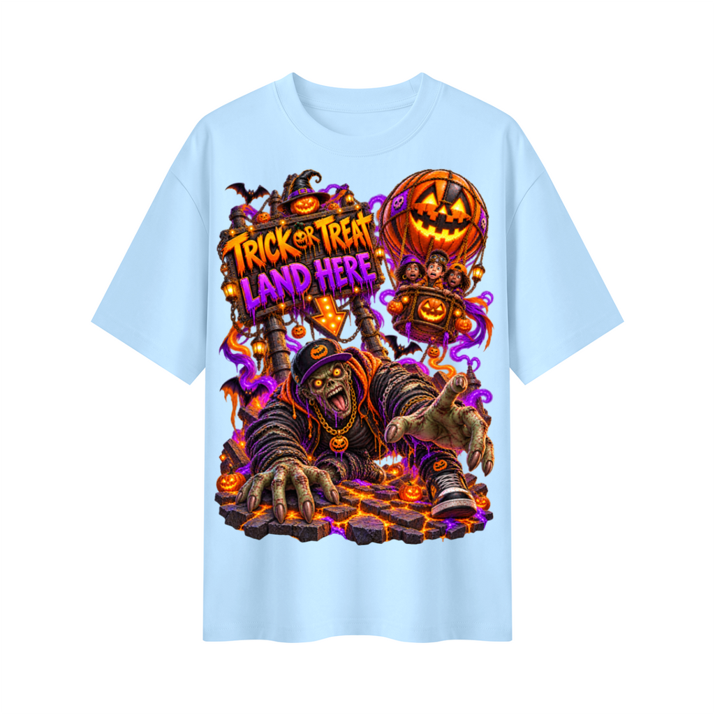 Halloween Trick or Treat Land Here Oversized Graphic T-Shirt - Wrong Place to Land - Unisex