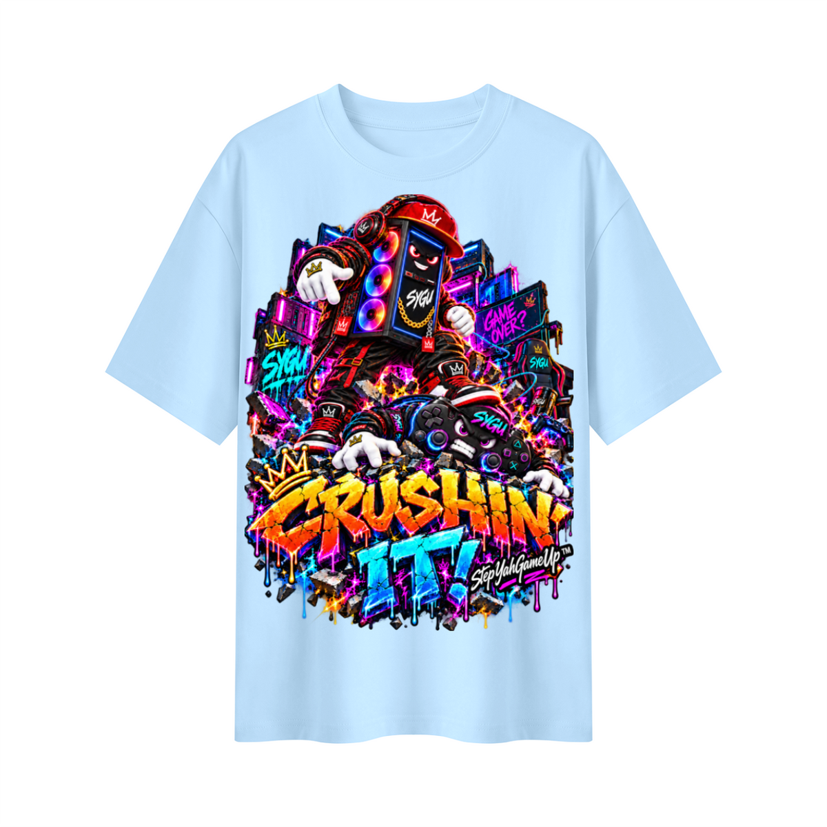 StepYahGameUp™ Crushin’ It PC & Controller Oversized Graphic T-Shirt - Unisex