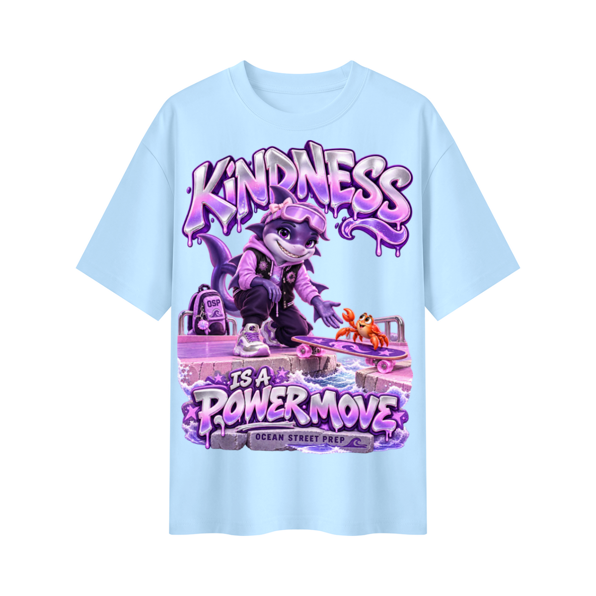 Ocean Street Prep™ Lil Violet Kindness Is a Power Move Oversized Graphic T-Shirt - Unisex