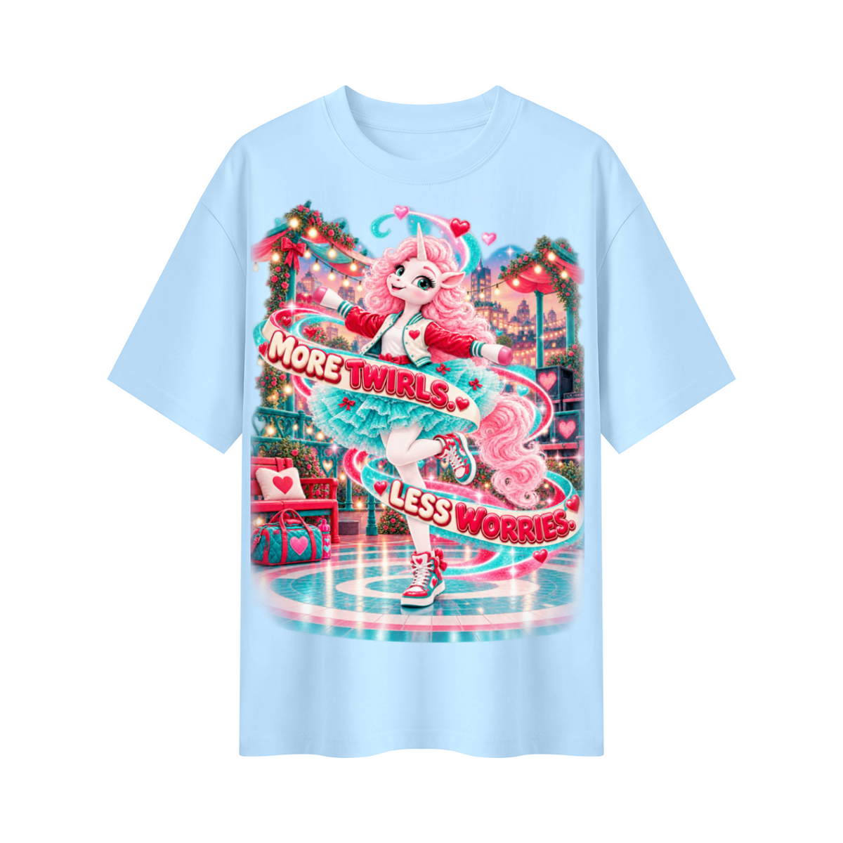 Umyrica Magical Collection™ More Twirls Less Worries Oversized Graphic T-Shirt - Unisex