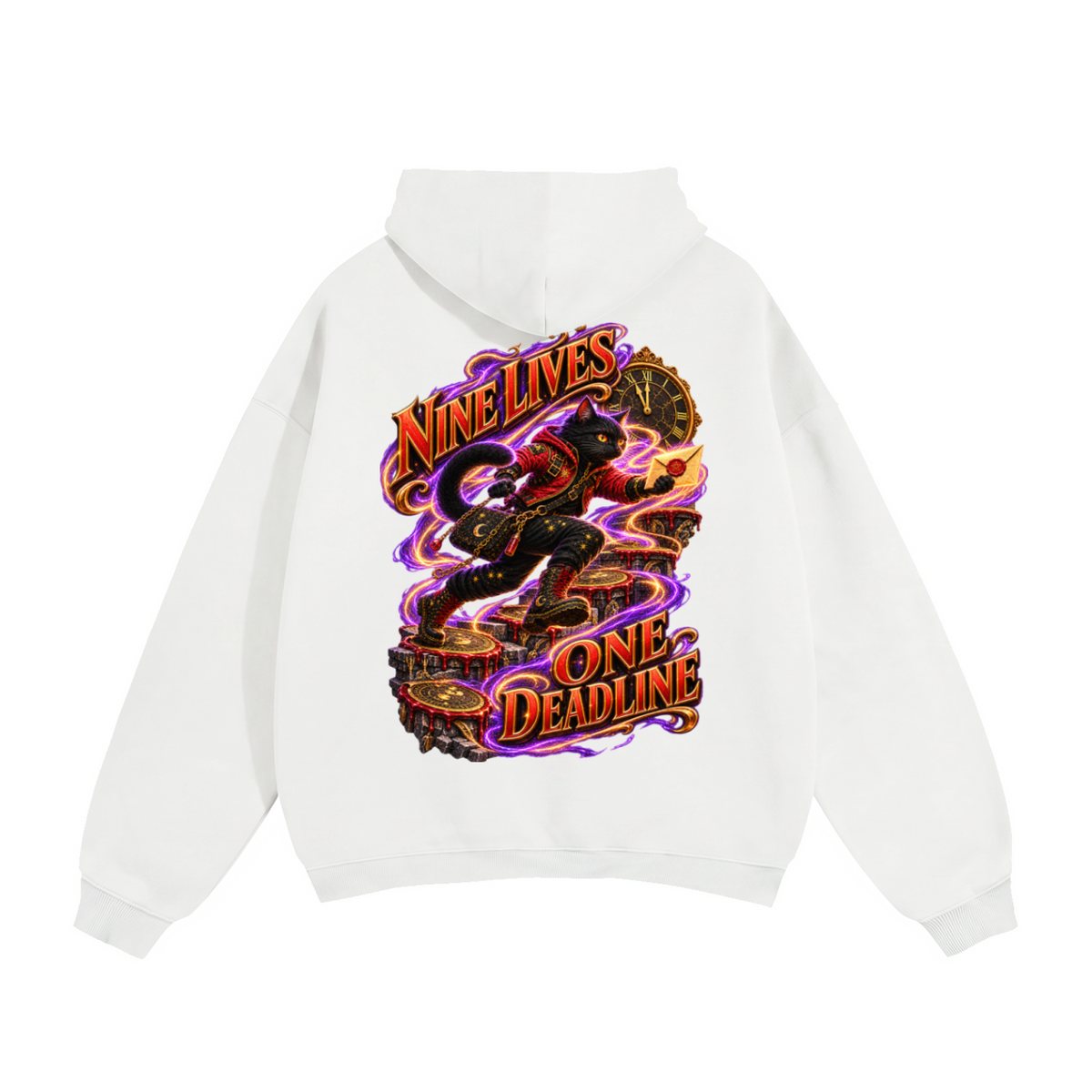 Halloween Black Cat Front & Back Graphic Hoodie - Nine Lives One Deadline - Unisex
