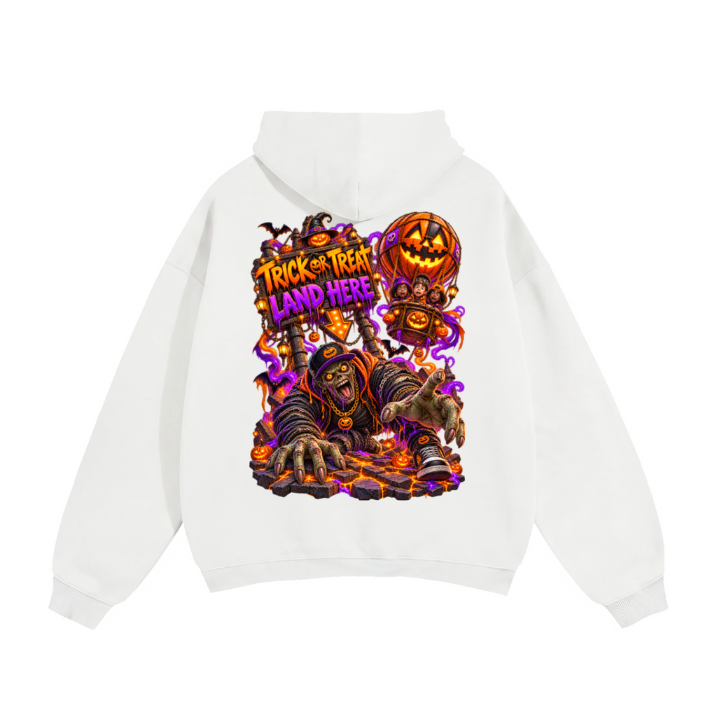 Halloween Wrong Place to Land Front & Back Graphic Hoodie - Trick or Treat Land Here - Unisex