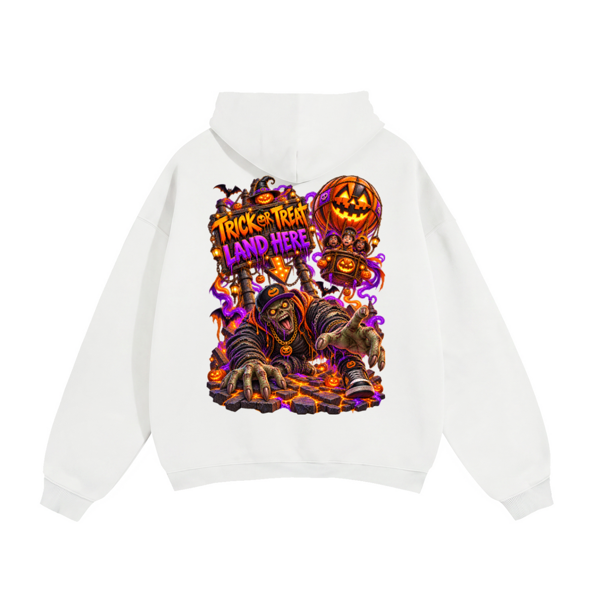 Halloween Wrong Place to Land Front & Back Graphic Hoodie - Trick or Treat Land Here - Unisex