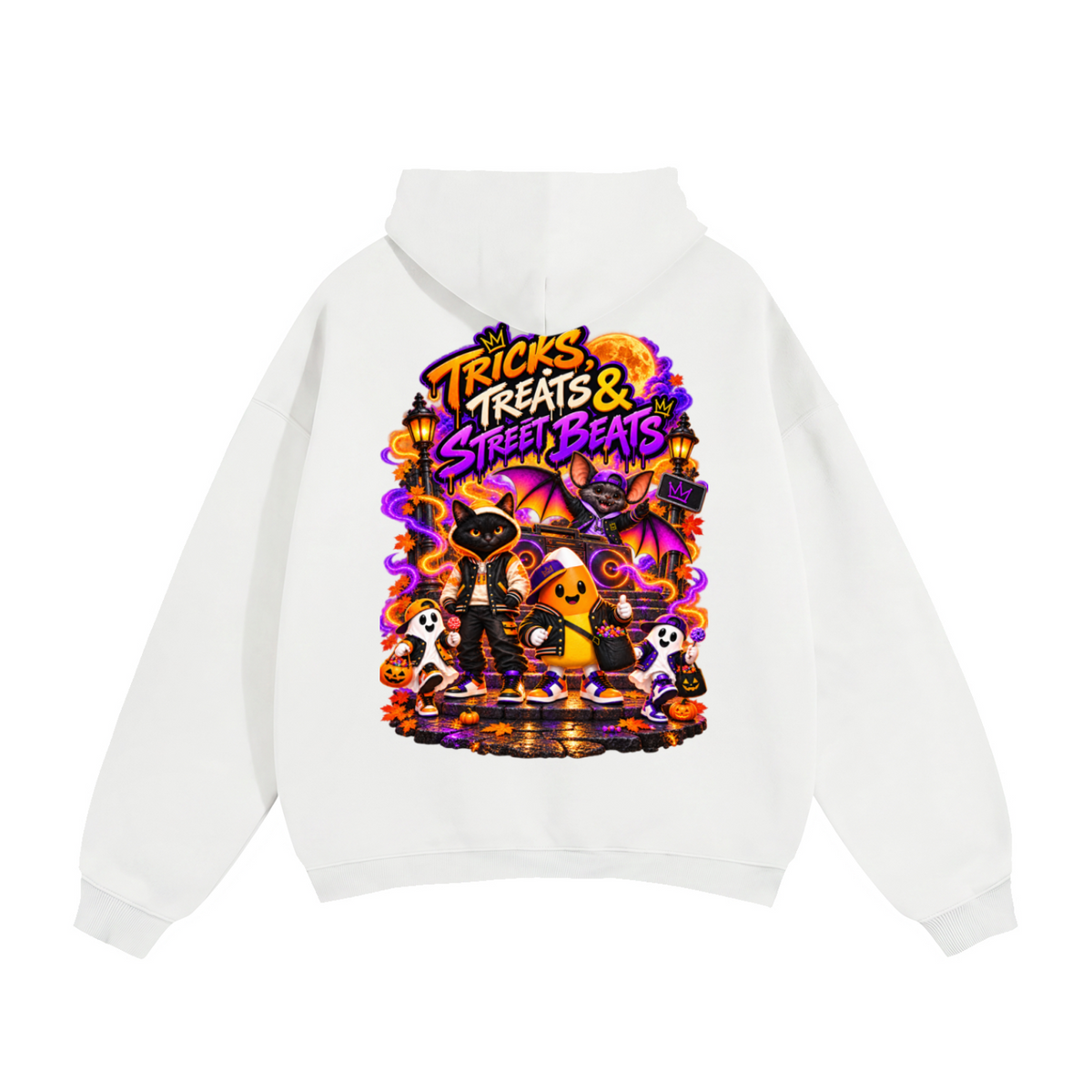 Halloween Tricks, Treats & Street Beats Front & Back Graphic Hoodie - Unisex