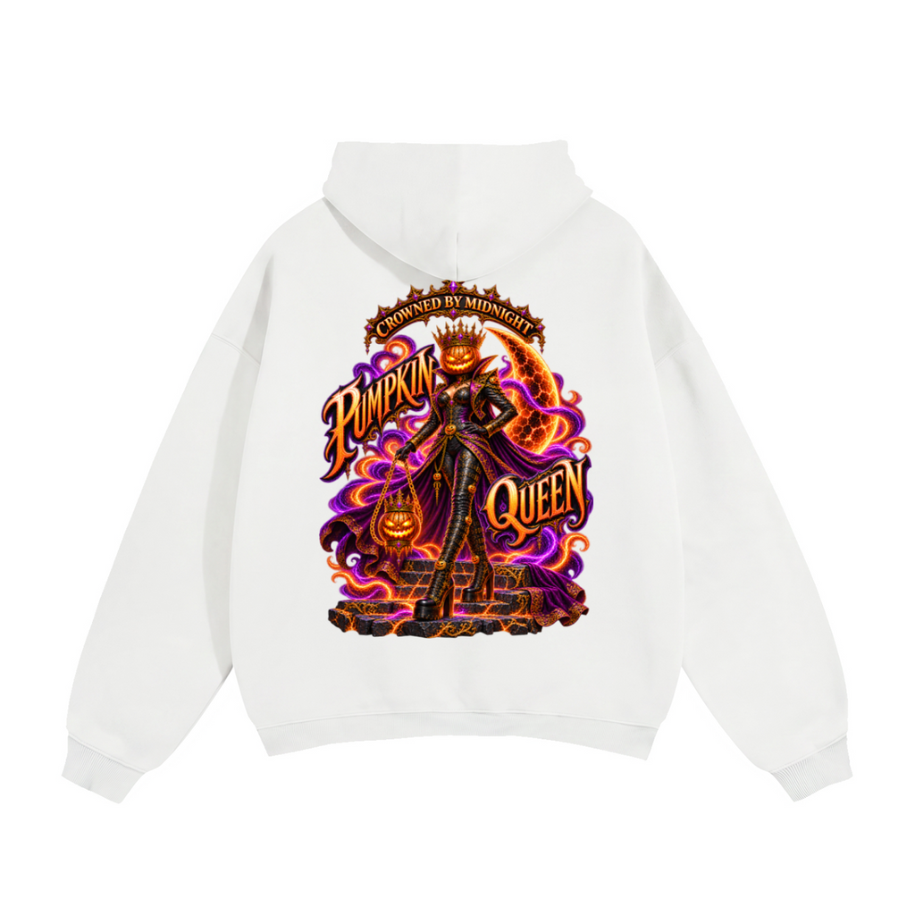 Halloween Pumpkin Queen Front & Back Graphic Hoodie - Crowned by Midnight - Unisex