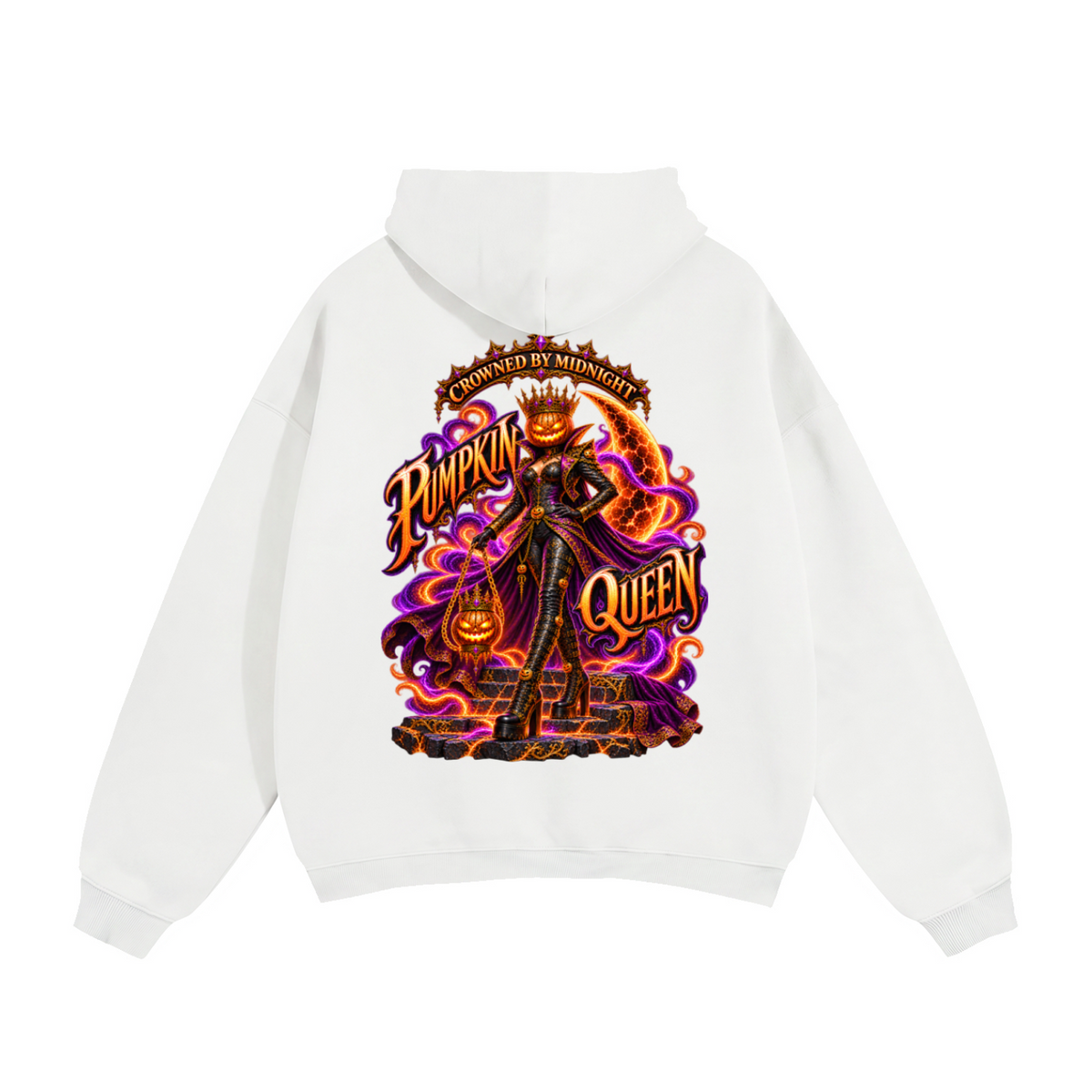Halloween Pumpkin Queen Front & Back Graphic Hoodie - Crowned by Midnight - Unisex