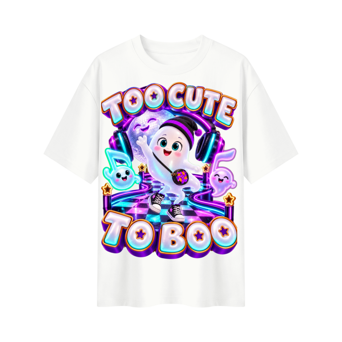 Halloween Cute Ghost Oversized Graphic T-Shirt - Too Cute to Boo - Unisex