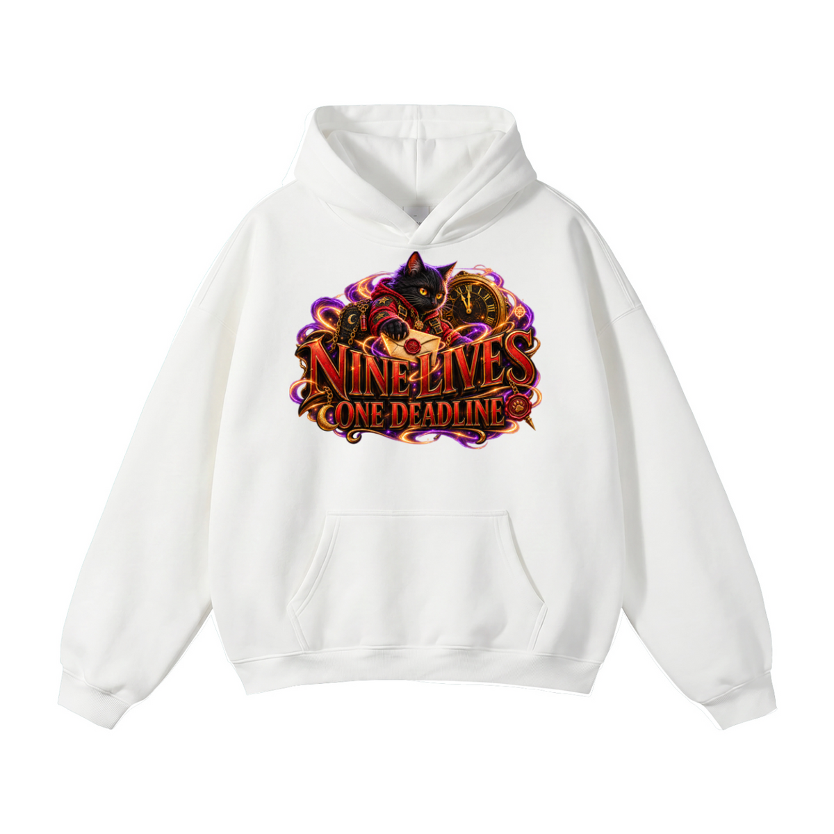 Halloween Black Cat Front & Back Graphic Hoodie - Nine Lives One Deadline - Unisex