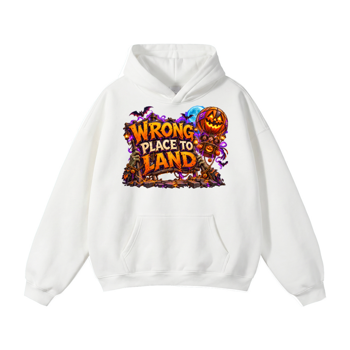 Halloween Wrong Place to Land Front & Back Graphic Hoodie - Trick or Treat Land Here - Unisex
