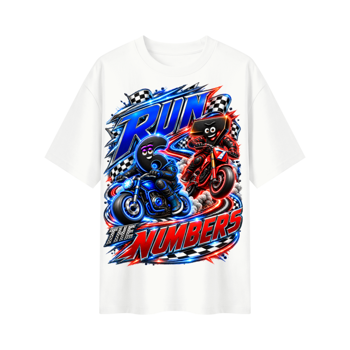 6-7 Street Mode™ Motorcycle Oversized Graphic T-Shirt - Run the Numbers - Unisex
