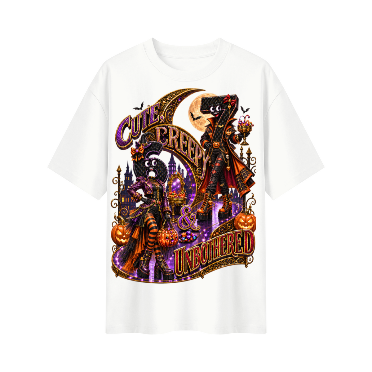 6-7 Street Mode™ Cute, Creepy & Unbothered Halloween Oversized Graphic T-Shirt - Unisex