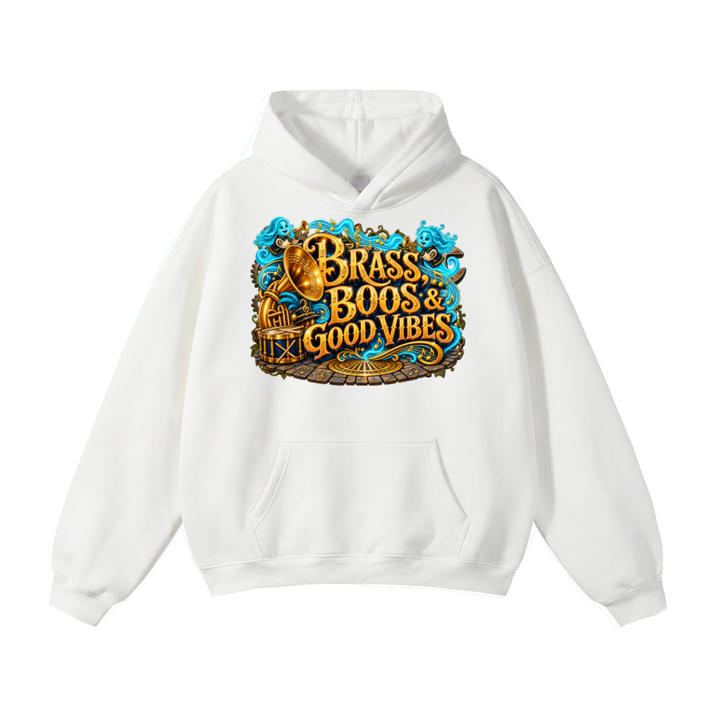 Halloween Brass, Boos & Good Vibes Front & Back Graphic Hoodie - Bring the Boom - Unisex