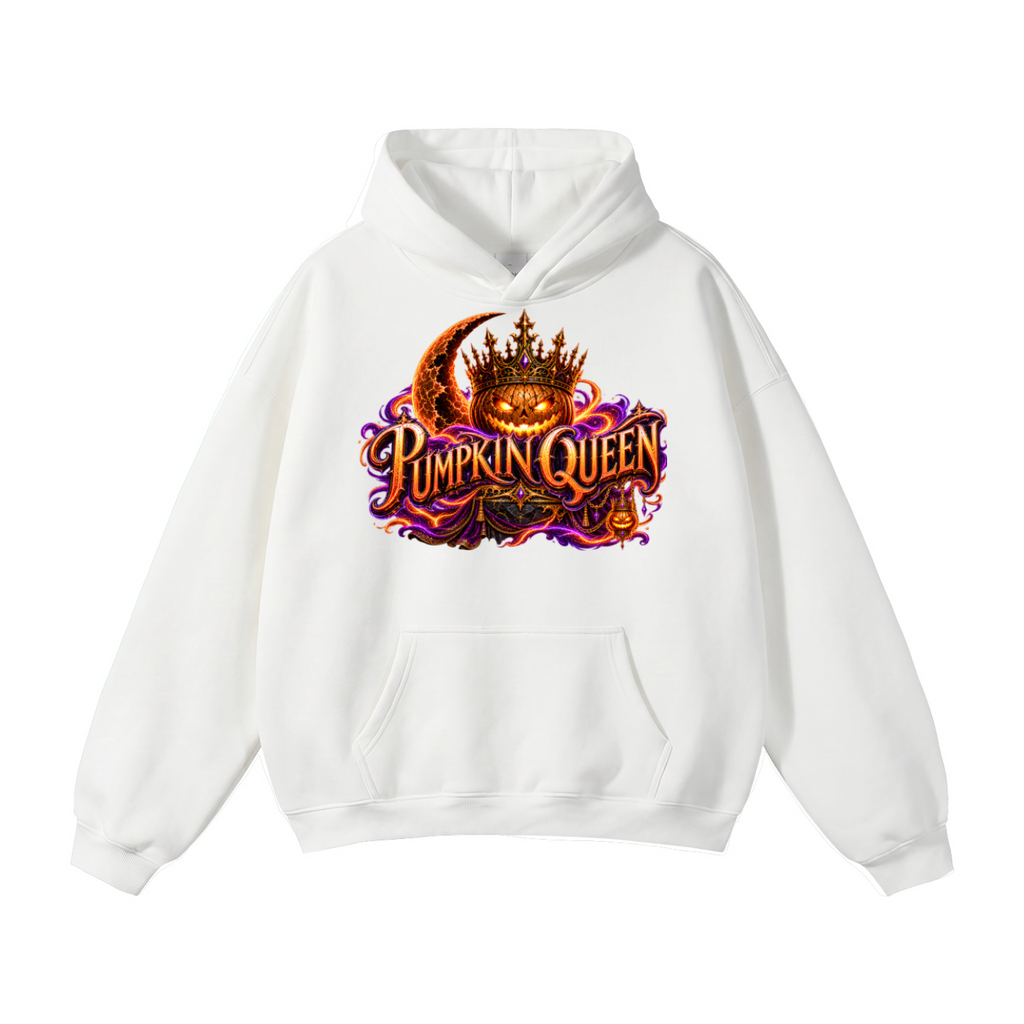 Halloween Pumpkin Queen Front & Back Graphic Hoodie - Crowned by Midnight - Unisex