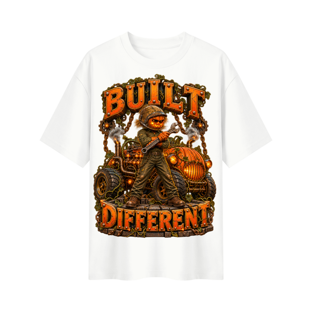 Halloween Built Different Pumpkin Mechanic Oversized Graphic T-Shirt - Unisex