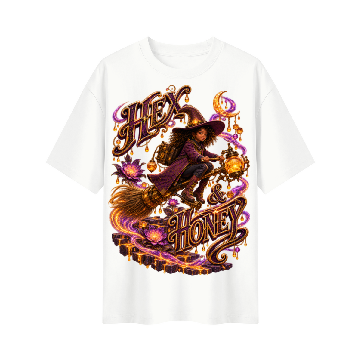 Halloween Hex & Honey Witch Oversized Graphic T-Shirt - Unisex