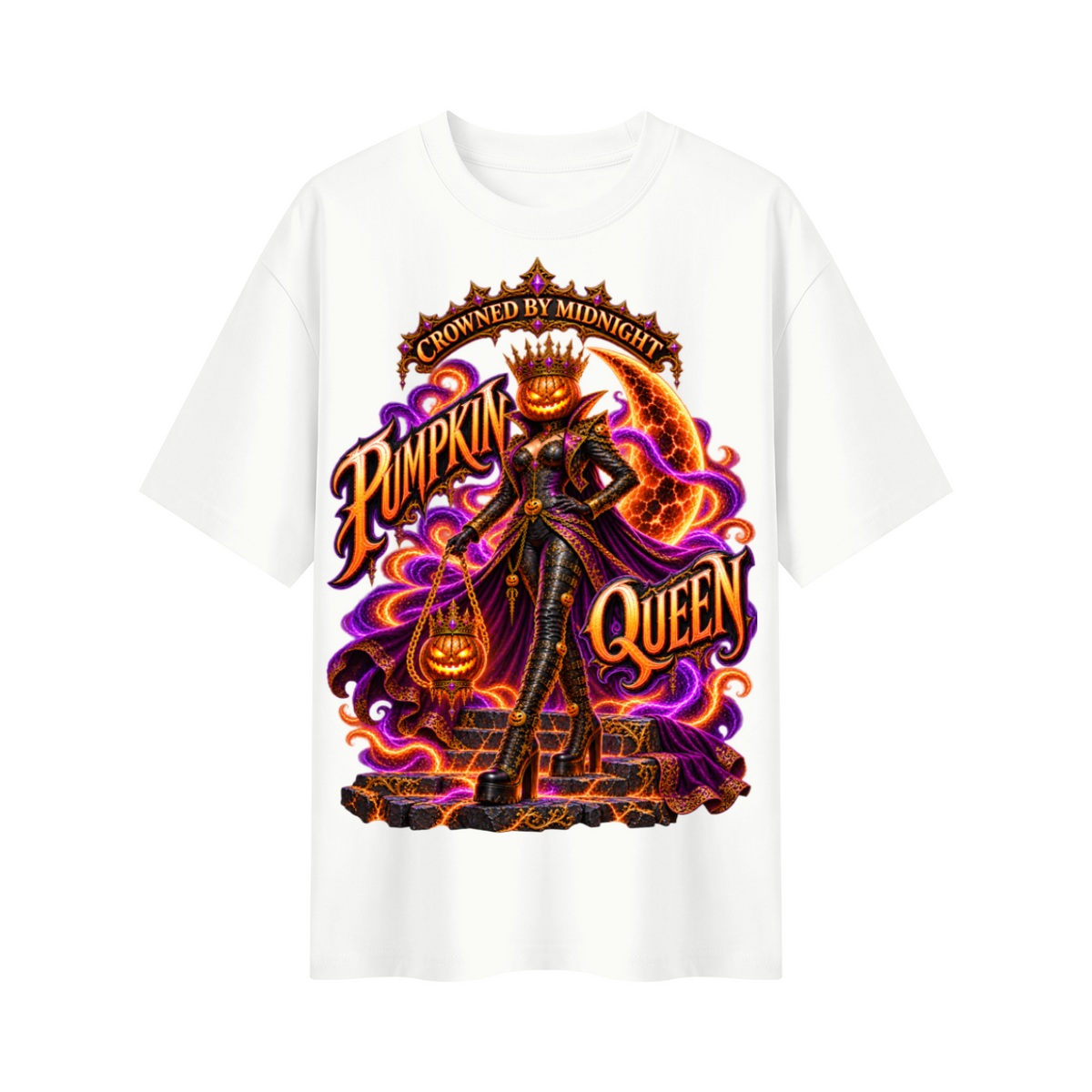 Halloween Pumpkin Queen Oversized Graphic T-Shirt - Crowned by Midnight - Unisex