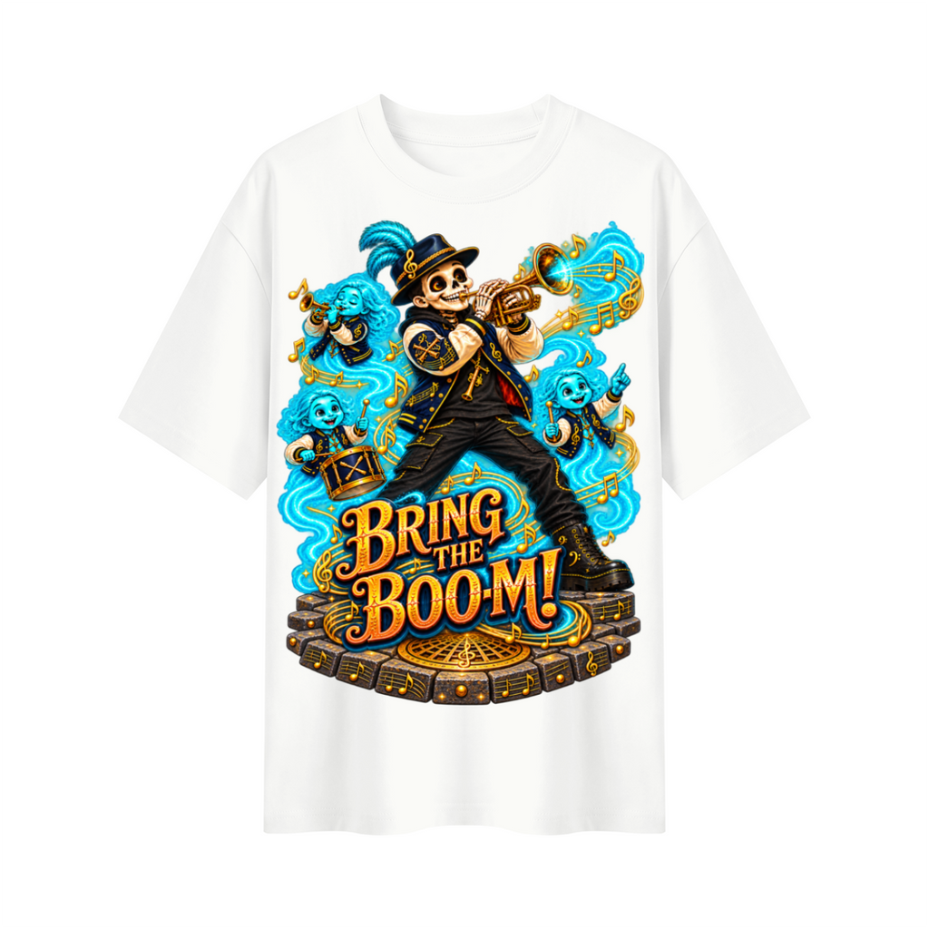 Halloween Bring the Boom Ghost Band Oversized Graphic T-Shirt - Unisex