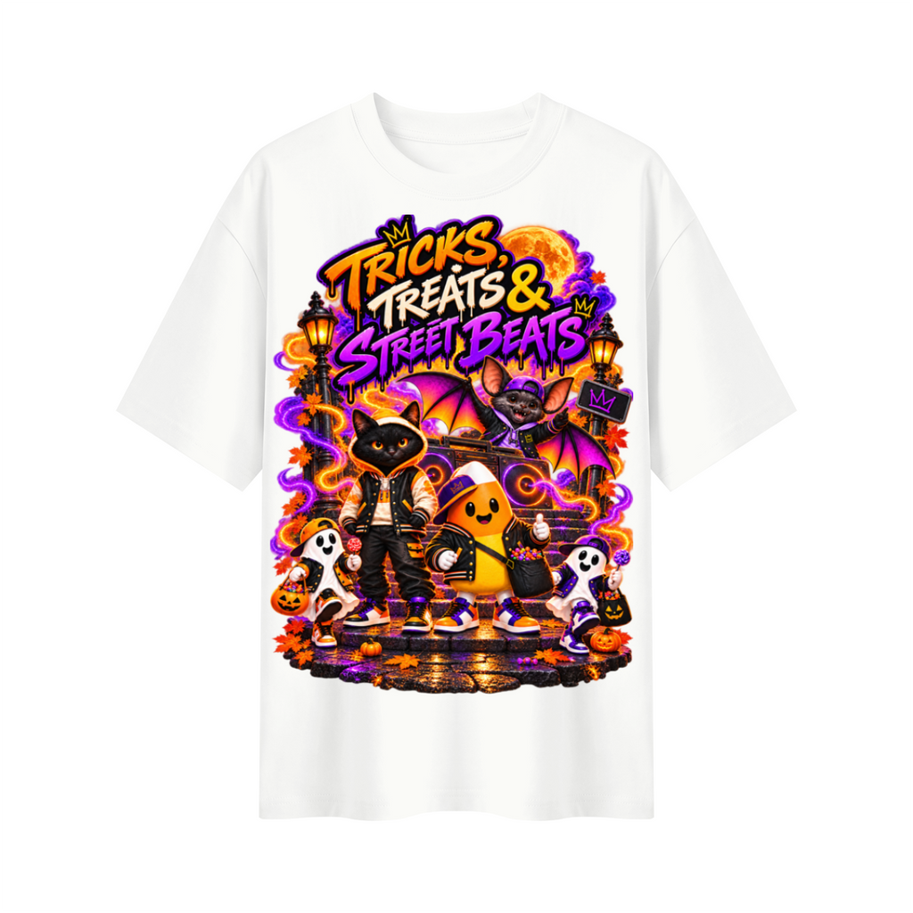 Halloween Tricks, Treats & Street Beats Oversized Graphic T-Shirt - Unisex