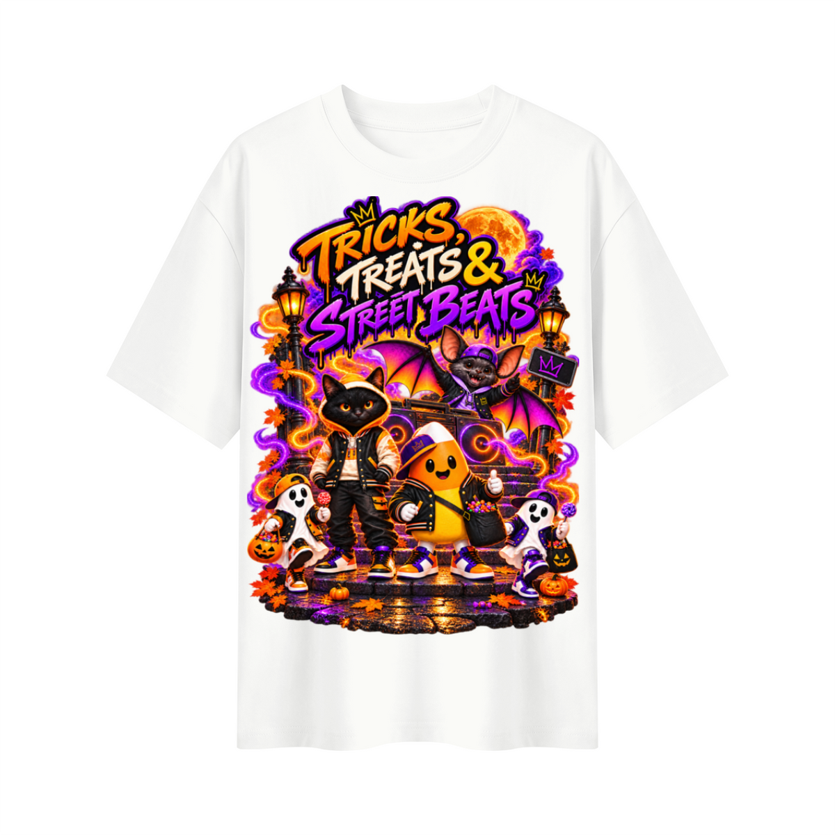 Halloween Tricks, Treats & Street Beats Oversized Graphic T-Shirt - Unisex