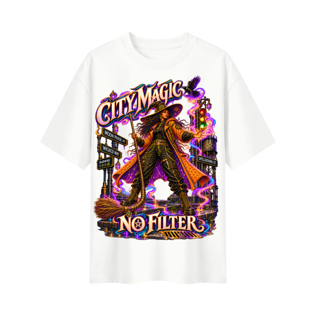 Halloween City Magic No Filter Witch Oversized Graphic T-Shirt - Unisex