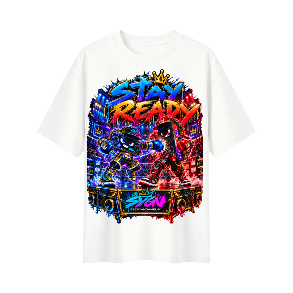 StepYahGameUp™ Stay Ready Mobile vs. PC Oversized Graphic T-Shirt - Unisex