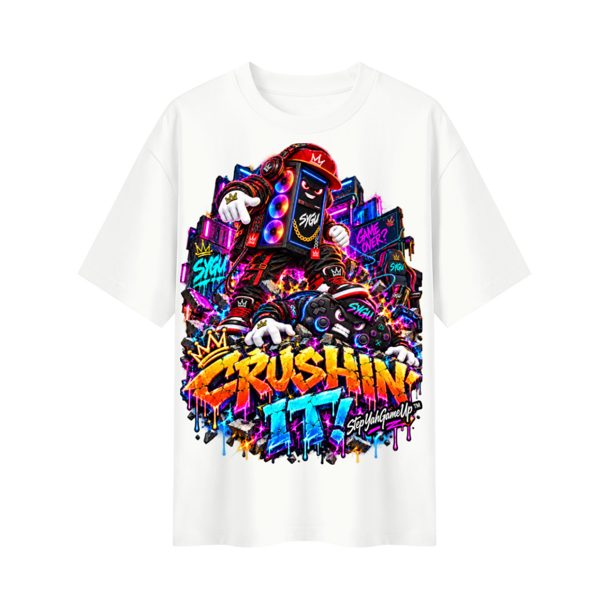 StepYahGameUp™ Crushin’ It PC & Controller Oversized Graphic T-Shirt - Unisex
