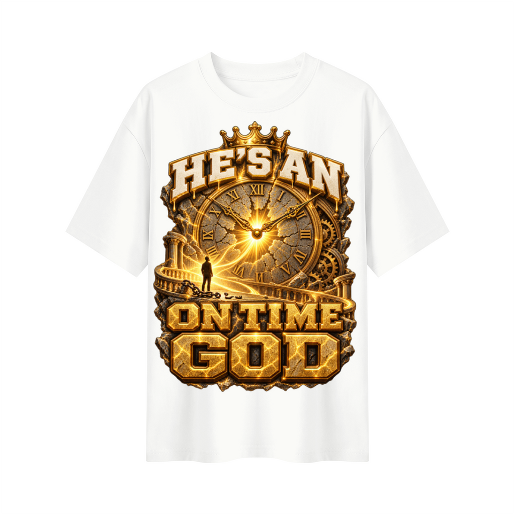 Walk by Faith™ He’s an On Time God Oversized Graphic T-Shirt - Unisex