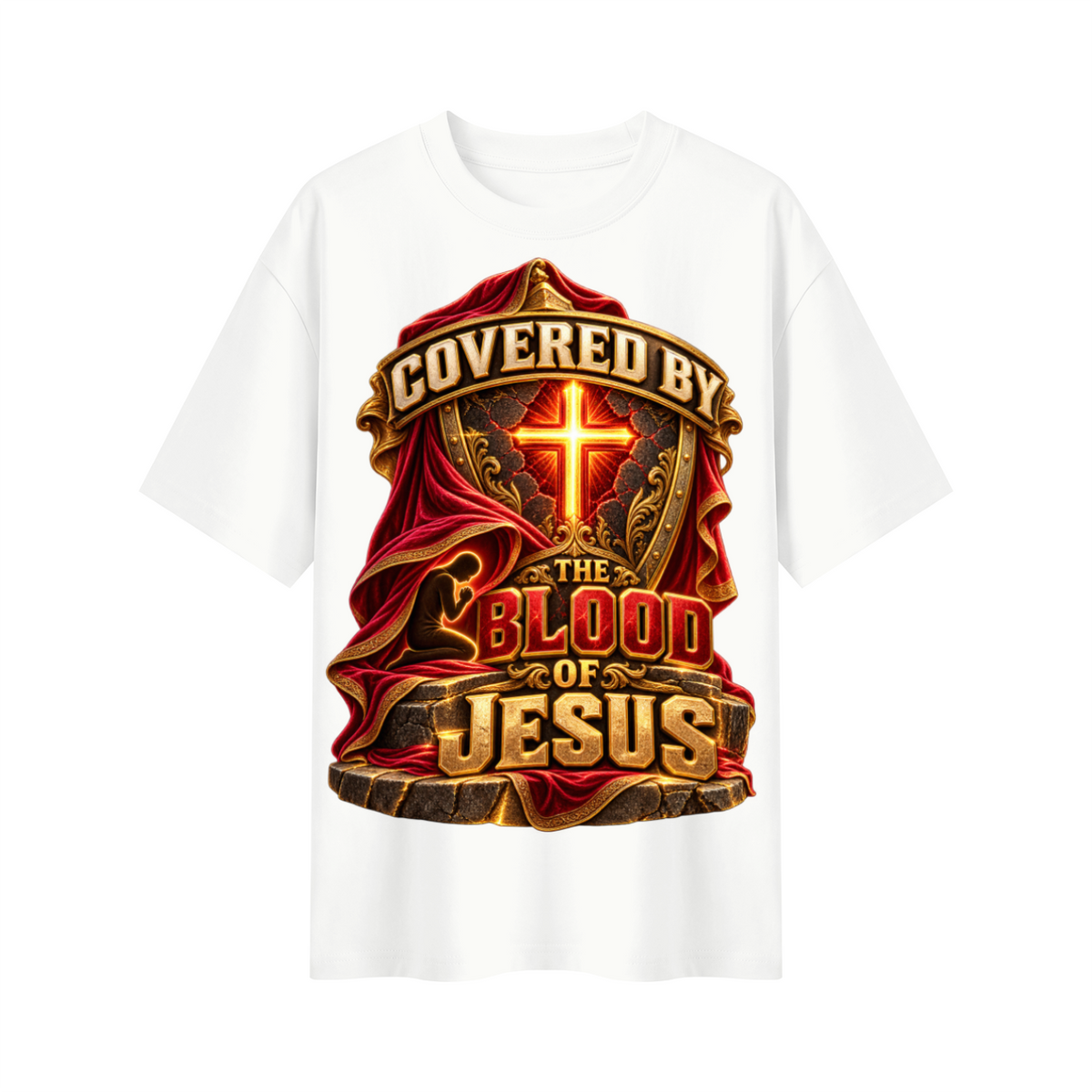 Walk by Faith™ Covered by the Blood of Jesus Oversized Graphic T-Shirt - Unisex