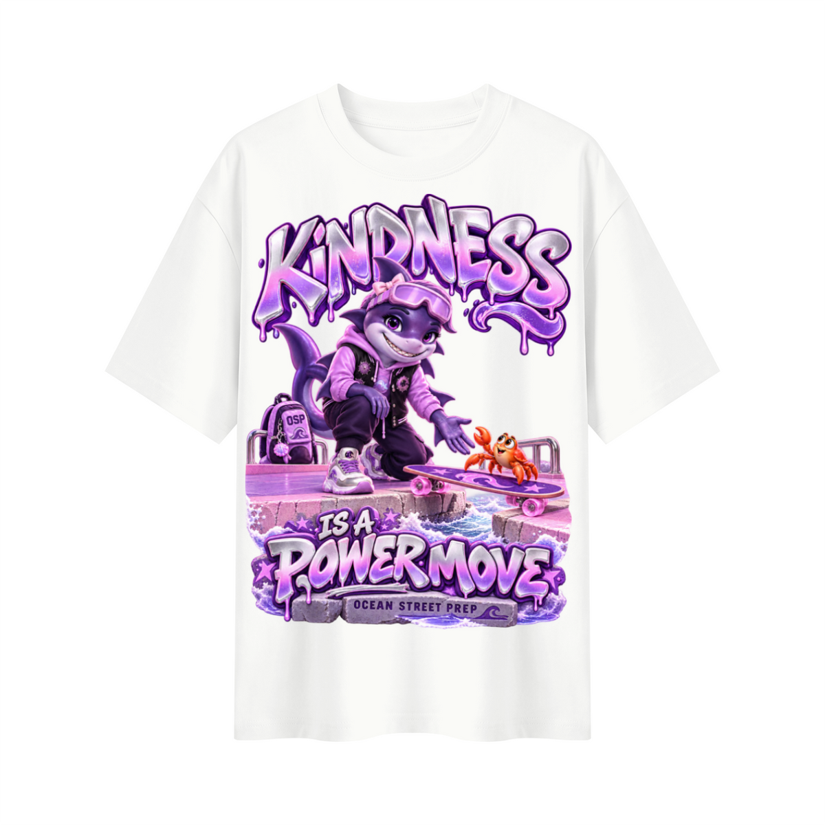Ocean Street Prep™ Lil Violet Kindness Is a Power Move Oversized Graphic T-Shirt - Unisex