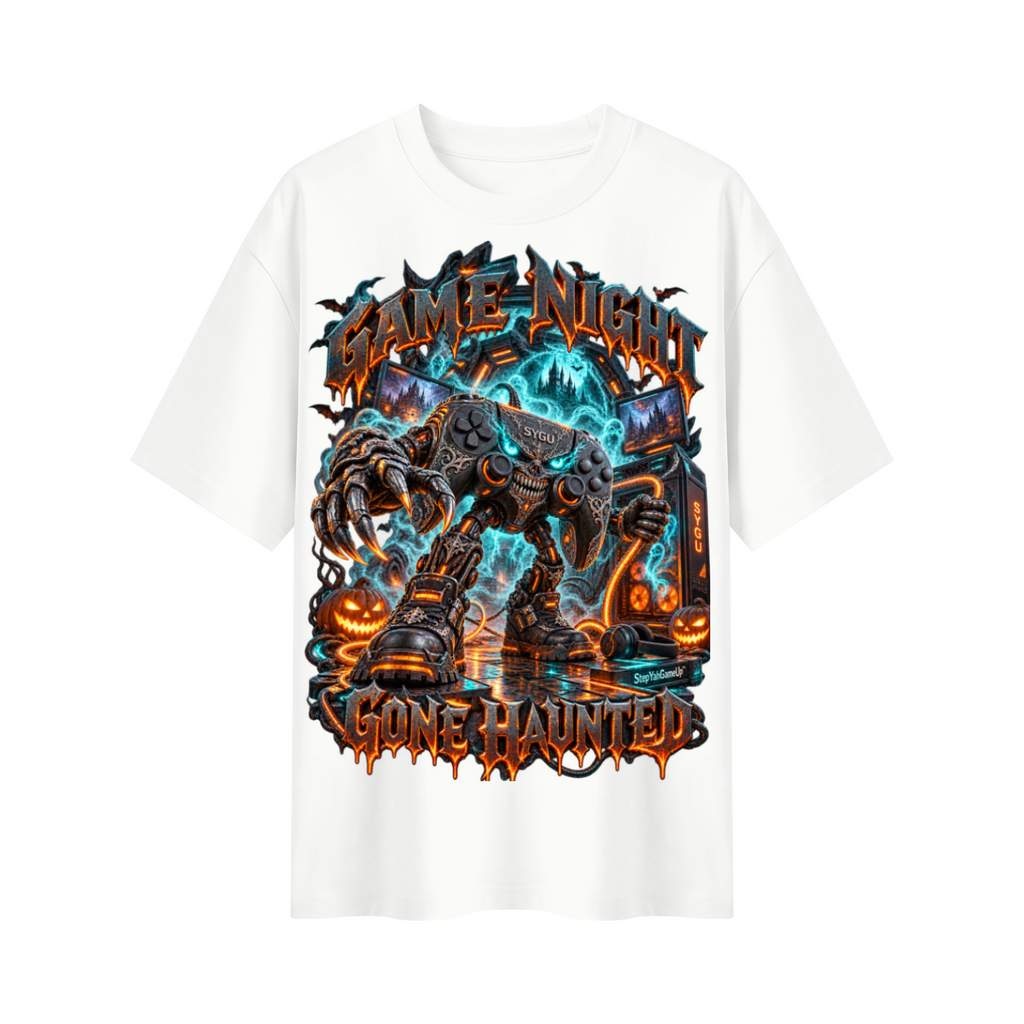 StepYahGameUp™ Halloween Game Night Gone Haunted Oversized Graphic T-Shirt - Unisex