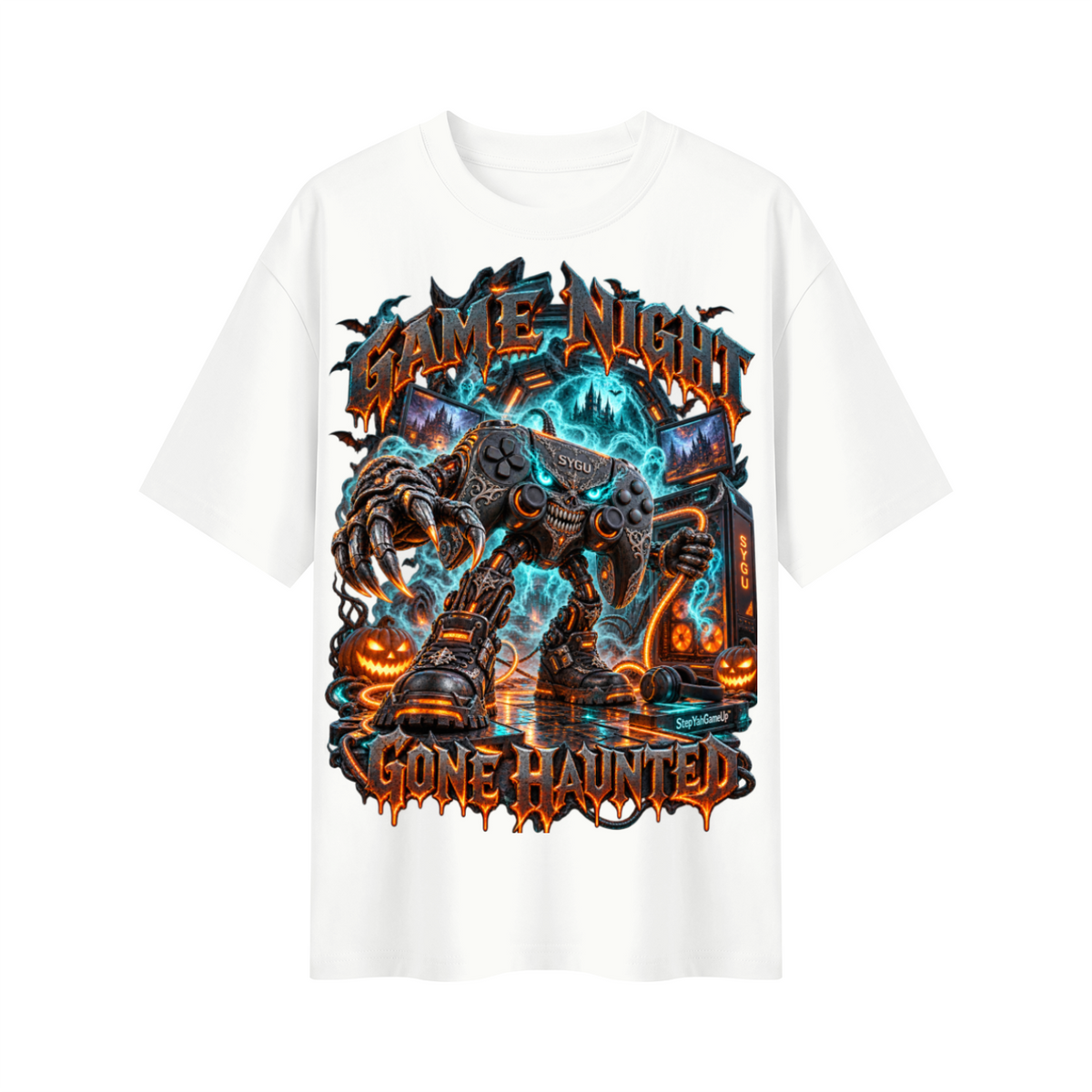 StepYahGameUp™ Halloween Game Night Gone Haunted Oversized Graphic T-Shirt - Unisex