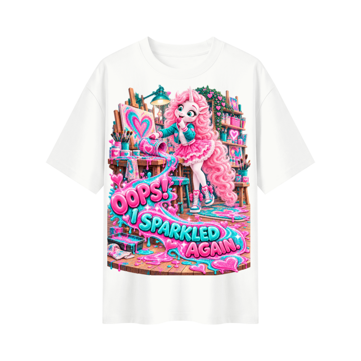 Umyrica Magical Collection™ Oops I Sparkled Again Oversized Graphic T-Shirt - Unisex