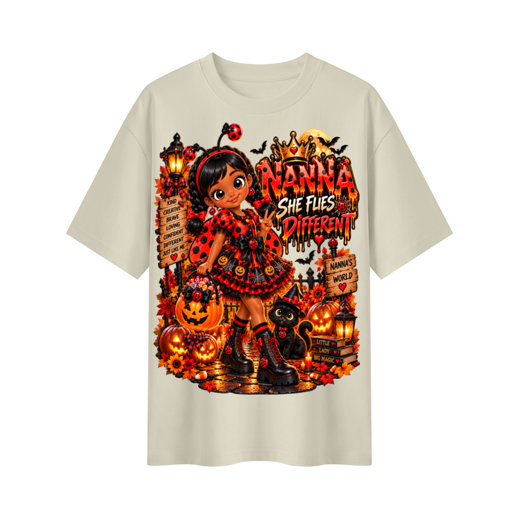 Nanna's World Dream Big Halloween Ladybug Girl Oversized Graphic T-Shirt - She Flies Different - Unisex