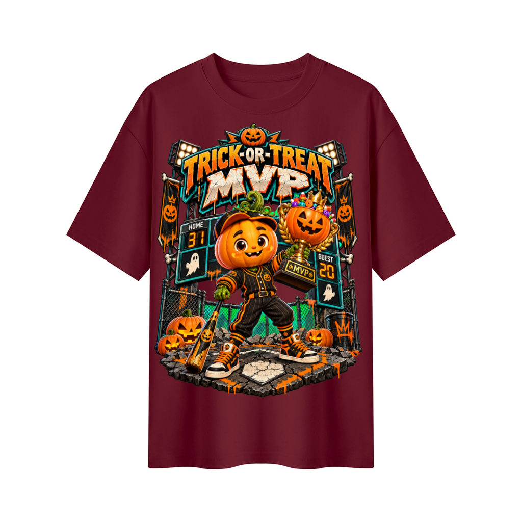 Halloween Pumpkin Baseball Oversized Graphic T-Shirt - Trick-or-Treat MVP - Unisex