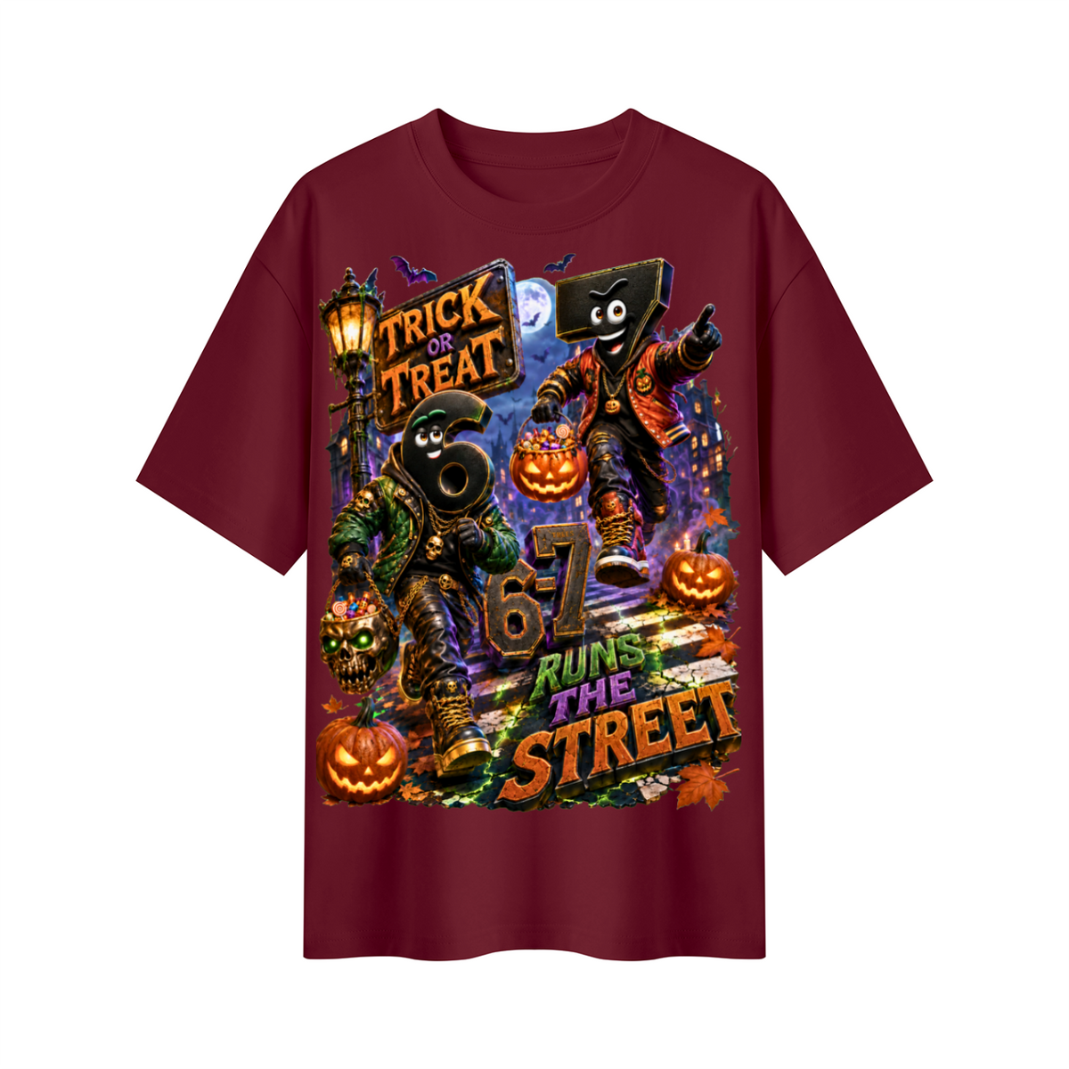 Halloween Trick or Treat Duo Oversized Graphic T-Shirt - 6-7 Runs the Street - Unisex