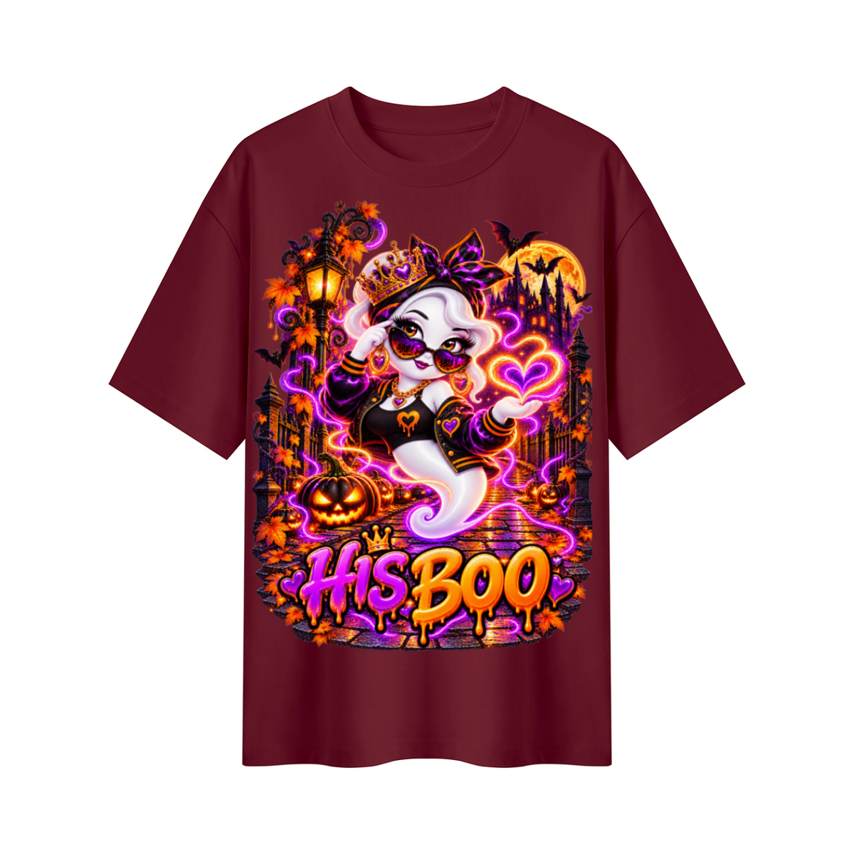 Halloween His Boo Ghost Oversized Graphic T-Shirt - Couples Halloween Tee - Unisex