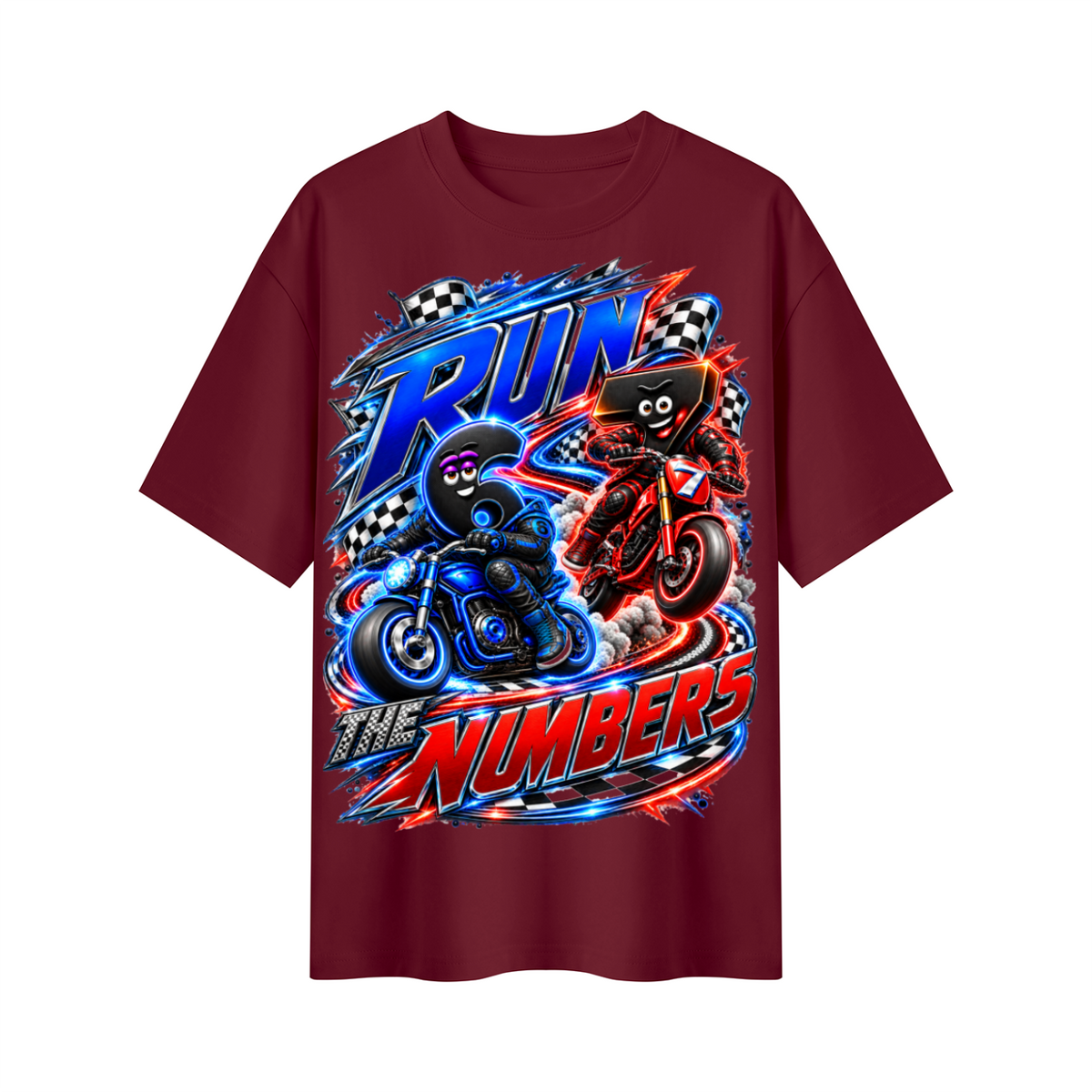6-7 Street Mode™ Motorcycle Oversized Graphic T-Shirt - Run the Numbers - Unisex