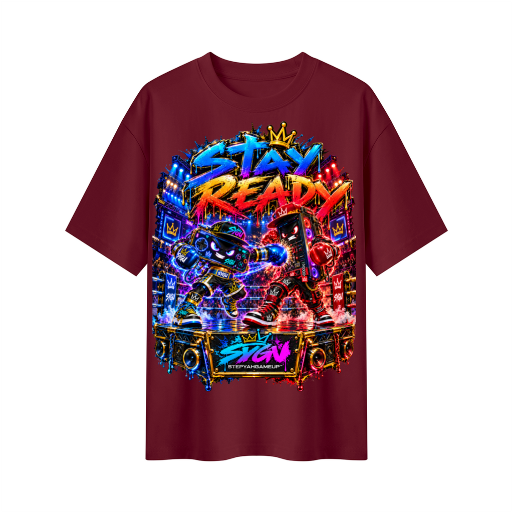 StepYahGameUp™ Stay Ready Mobile vs. PC Oversized Graphic T-Shirt - Unisex